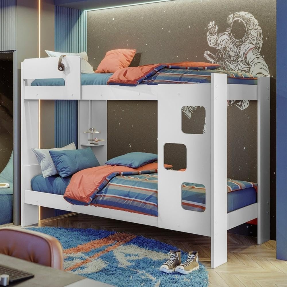 Beliche infantil juvenil July branco 100% MDF com prateleira