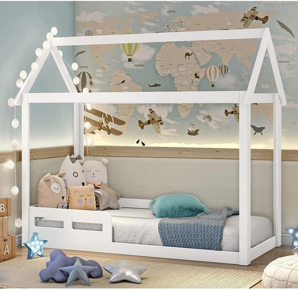 Cama casinha montessoriana infantil Analu branco fosco Carolina Baby