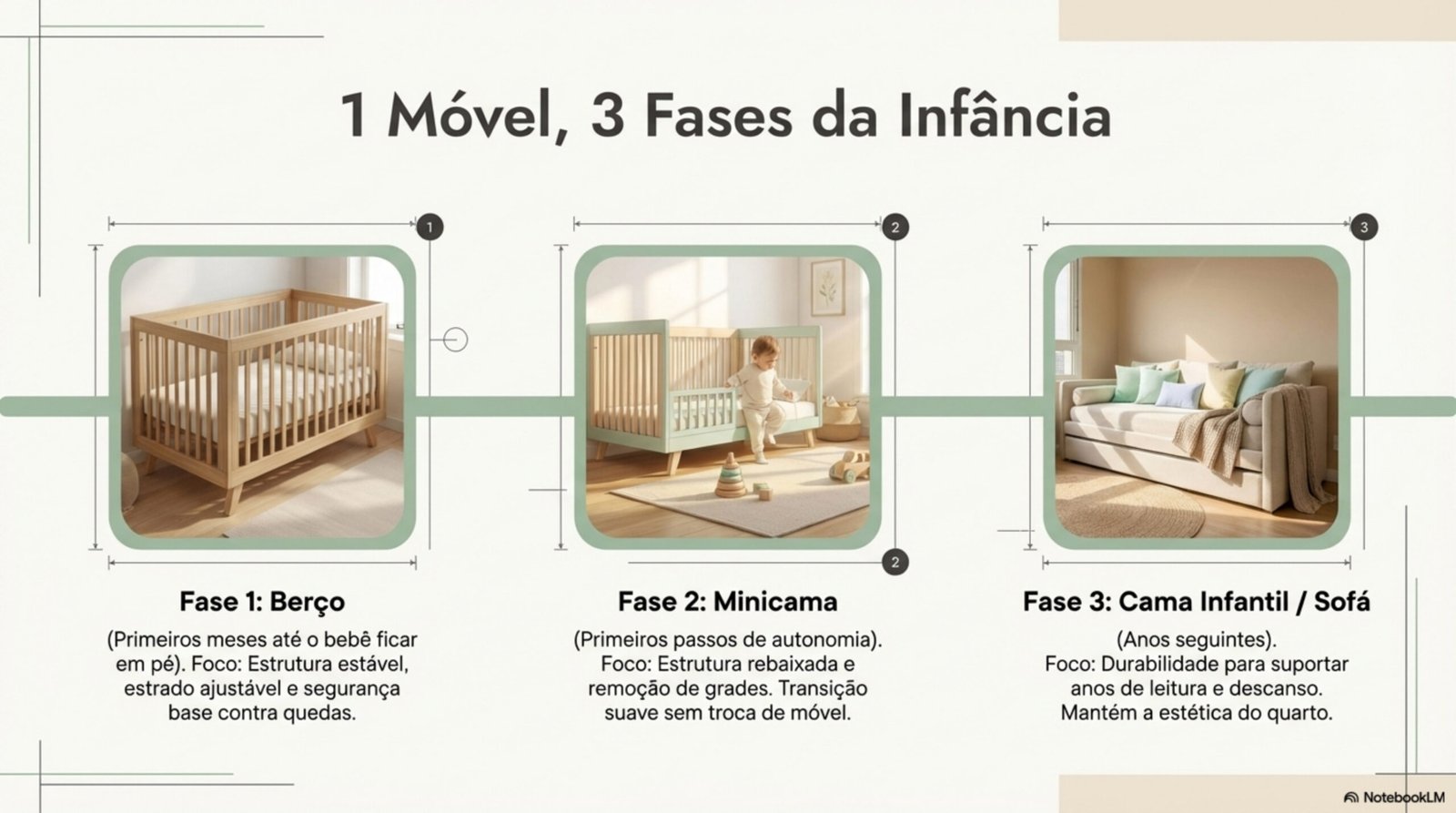 As 3 fases de uso do berço americano multifuncional: berço, minicama e cama infantil