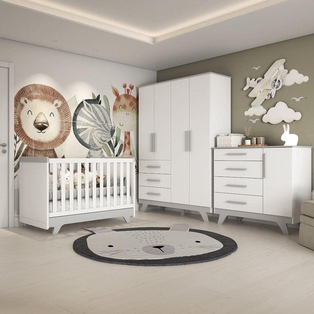 Quarto Completo com Berço + Guarda-Roupa + Cômoda