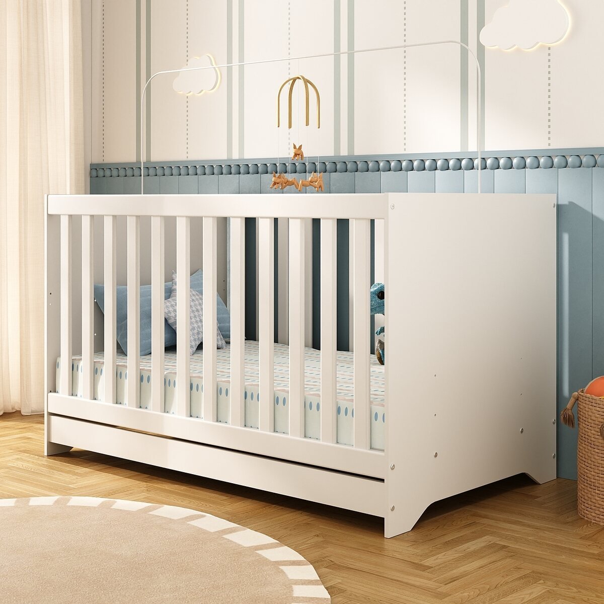 Berço americano 3 em 1 Multimóveis 0527PA branco, para colchão 130 x 70 cm