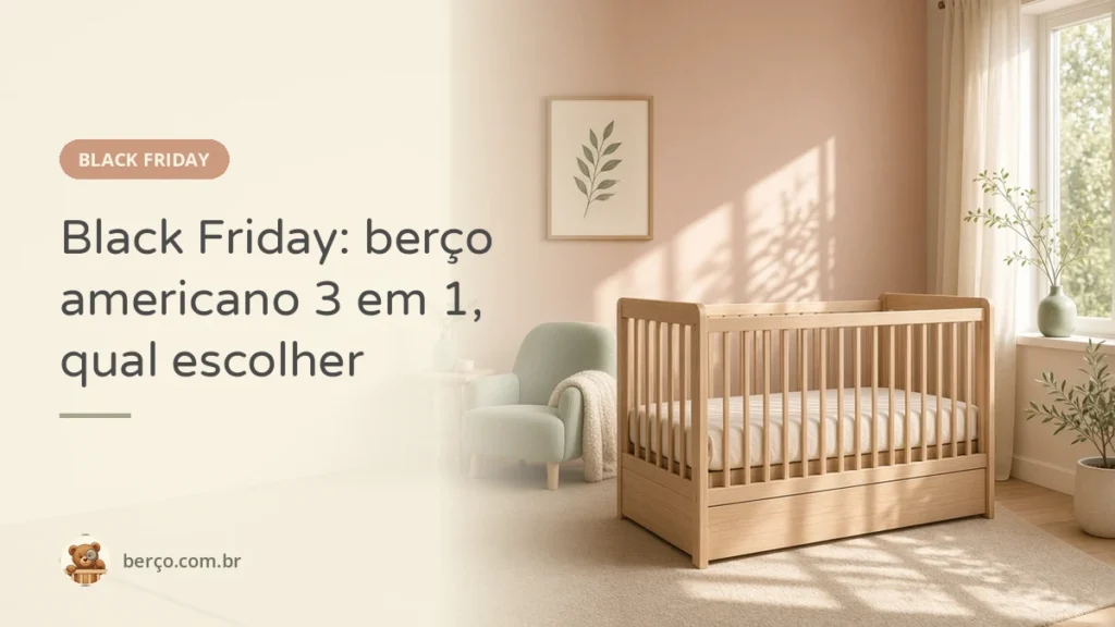 Berço americano 3 em 1 vazio em quarto de bebê