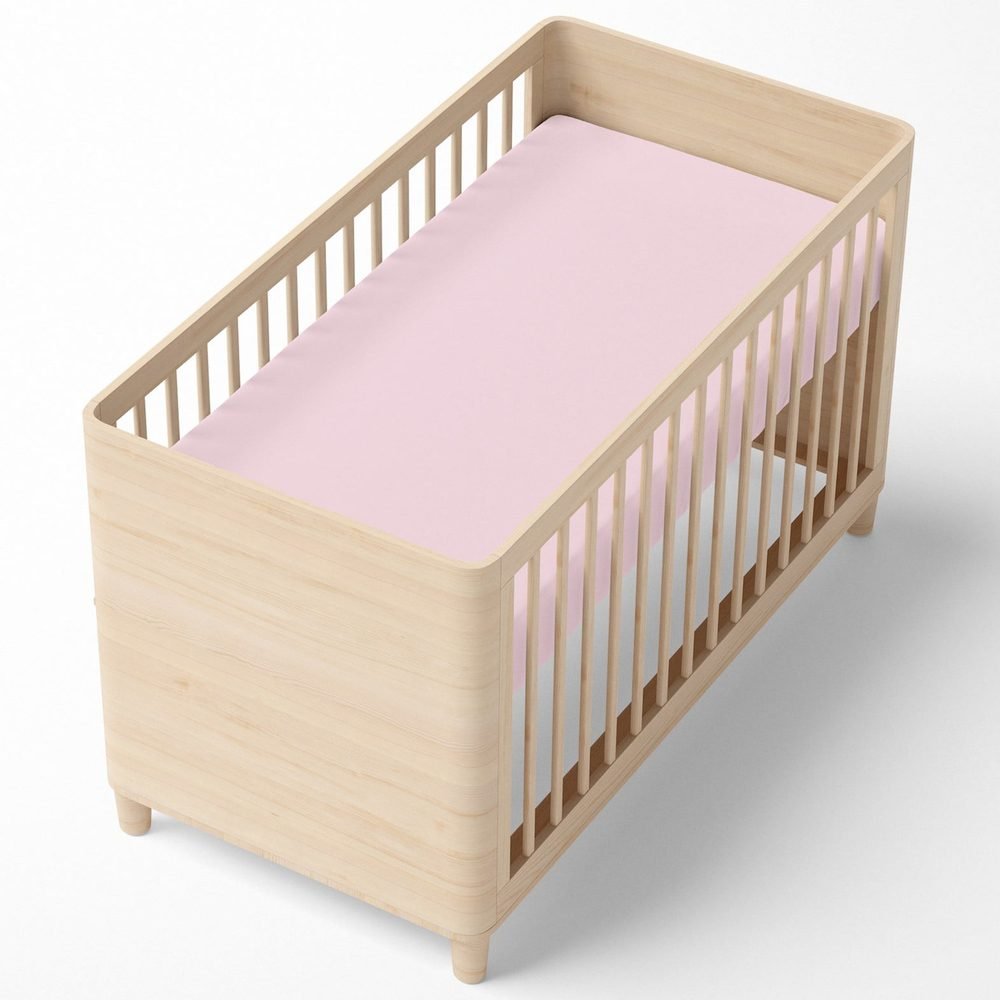 Lençol com elástico Papi liso rosa em berço americano, medida 130 x 70 x 12 cm